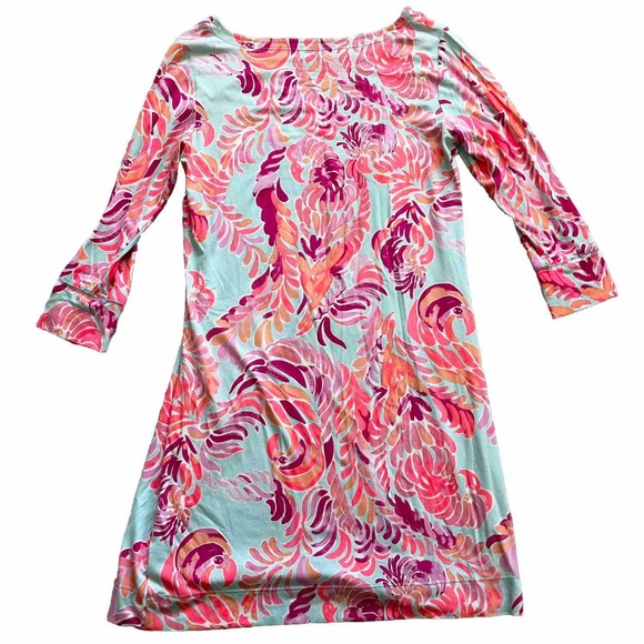LILLY PULITZER Sophie Dress Poolside Love Birds Blue Pink 17412 UPF 50 Large - Picture 2 of 10